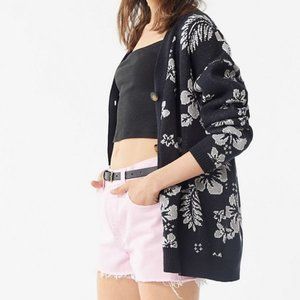 Urban Outfitters Hawaiian jacquard cardigan sweater, floral black, Small
